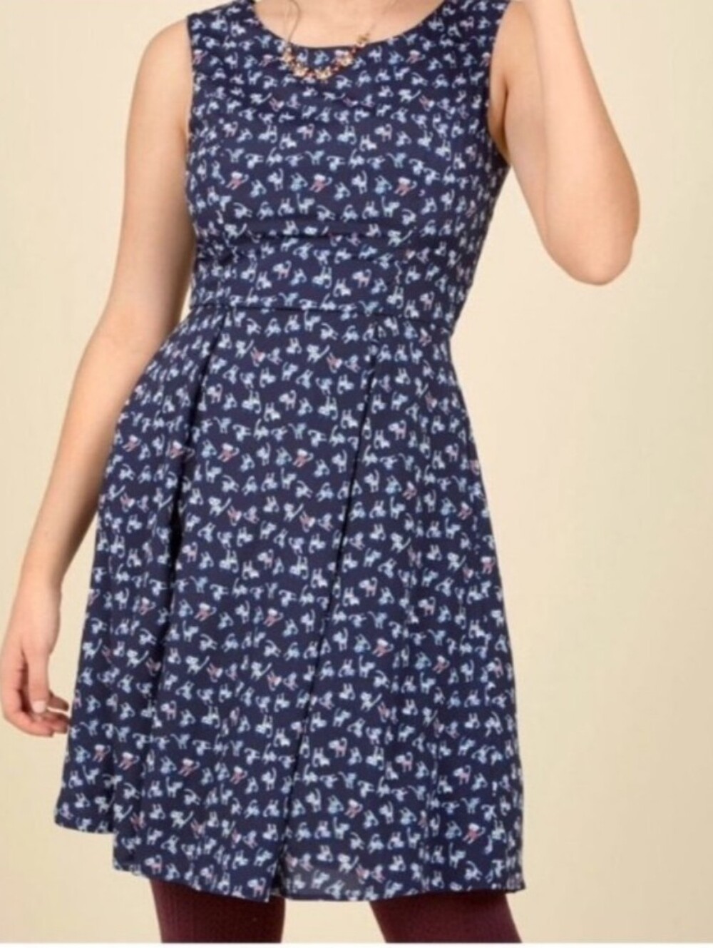 Retro Modcloth Sleeveless Dress with Cute Cat Print XS